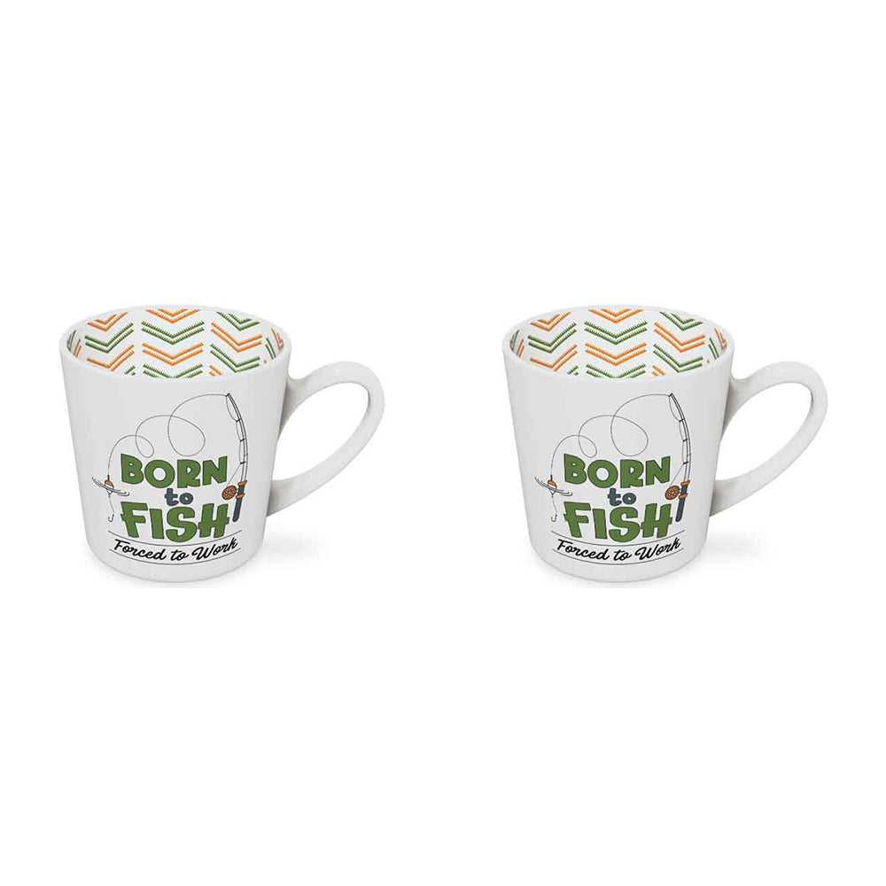 LMD Born to Fish Beautiful on the Inside 420ml/10cm New Bone China Mug w/ Handle (2 Pack)