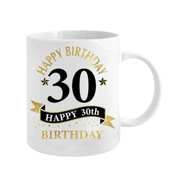 LMD 30th Bday White & Gold 360ml Ceramic Coffee/Tea Mug Drink Water Cup w/ Handle