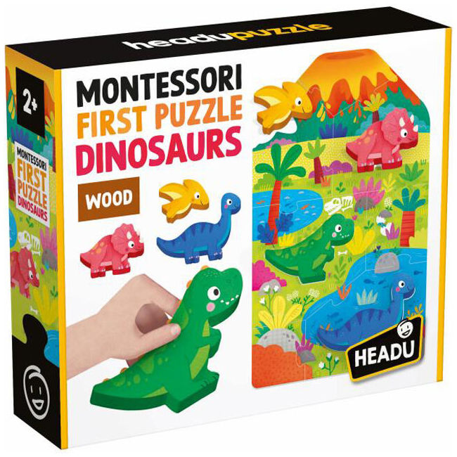 Headu Montessori First Puzzle Dinosaurs Educational Kids Wooden Play Toy 2-4y