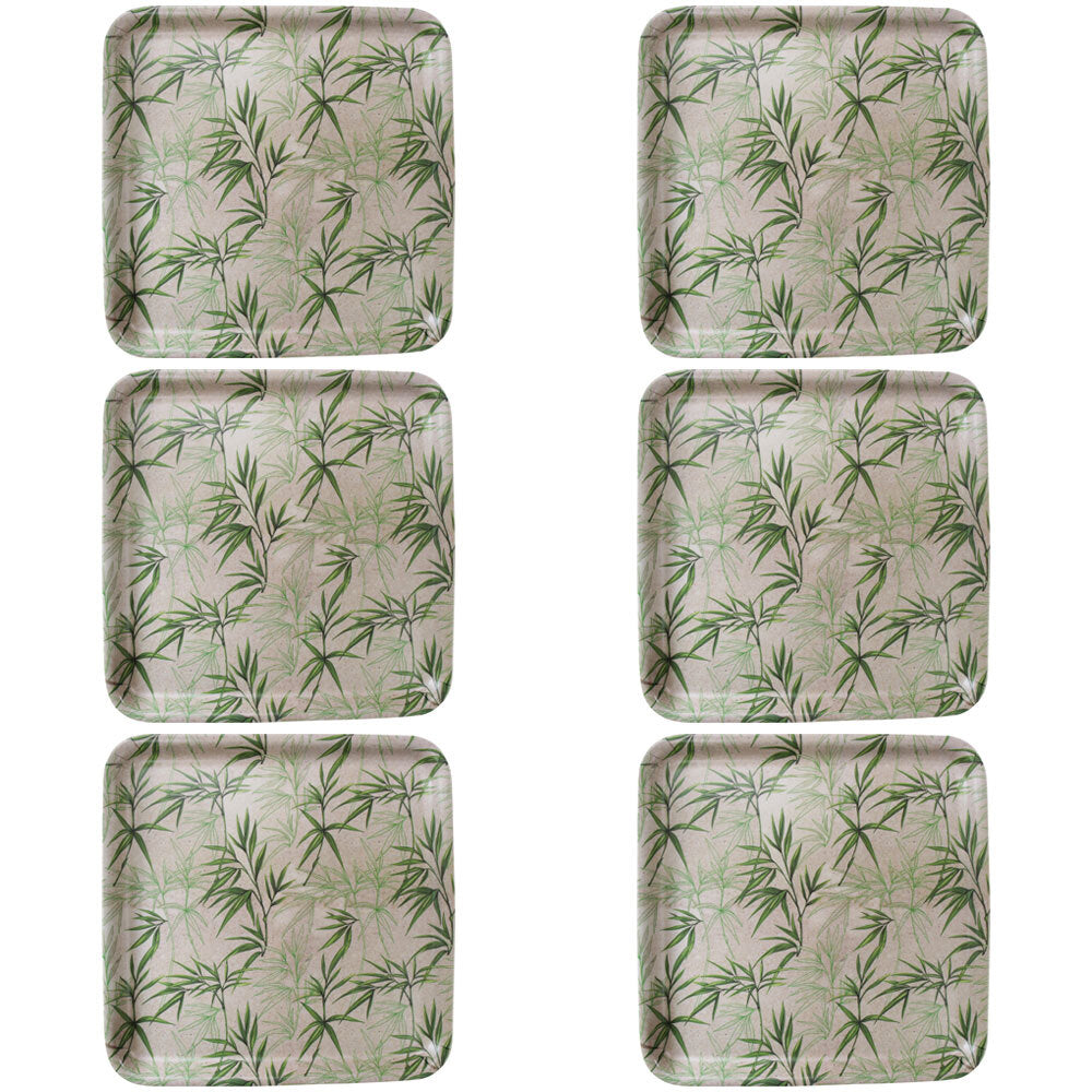 LVD Melamine/Bamboo Food/Drink Square Serving Tray/Platter 33x33cm Leaves (6 Pack)