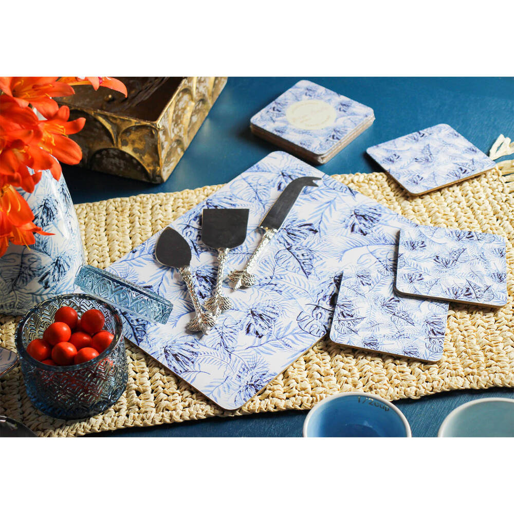 LVD MDF/Cork Coasters Square Tabletop Decor 10x10cm Blue Leaf Tropics (4 Pieces) — image 2