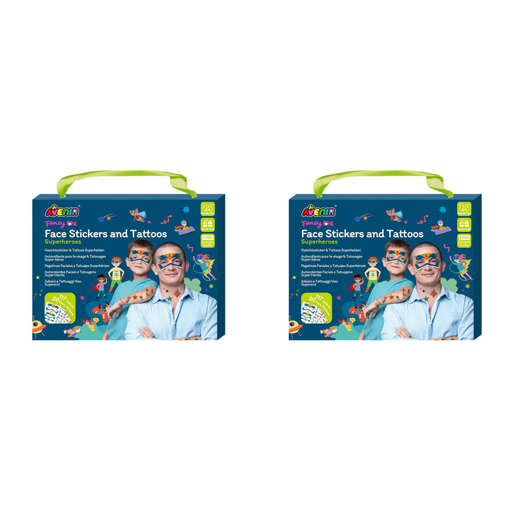 Avenir Face Sticker & Tattoos Art Kit Superheroes Temporary Tattoos Kids 3y+ (2 Pack)