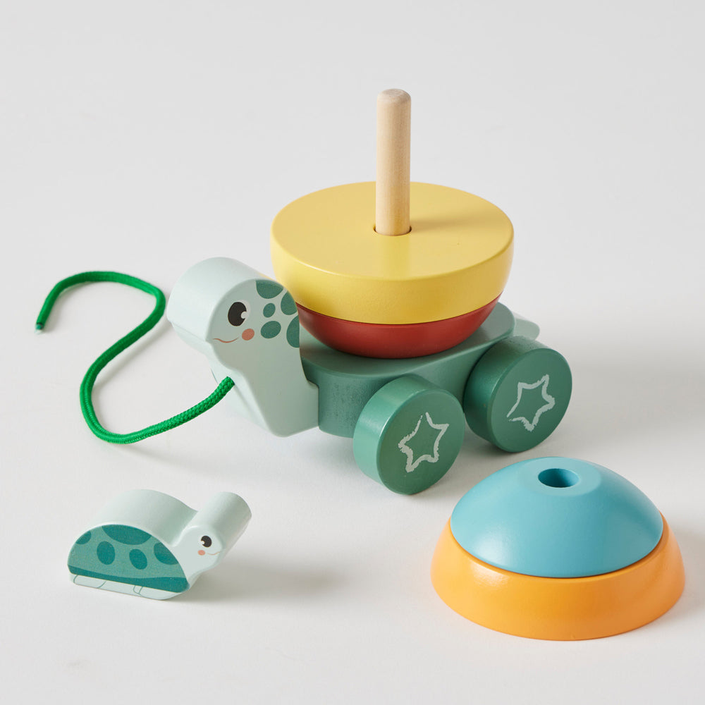 Zookabee Wooden Pull Along Stacking Turtle Baby/Toddler Educational Play Toy — image 2