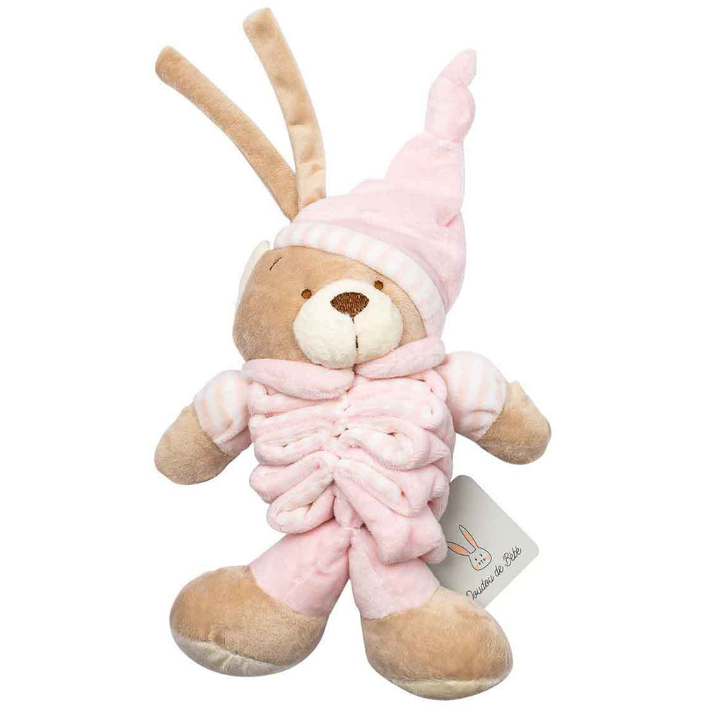 LMD Pink Musical Stretch Bear 20cm With Ties Cuddly Ultra Soft Toy For Babies