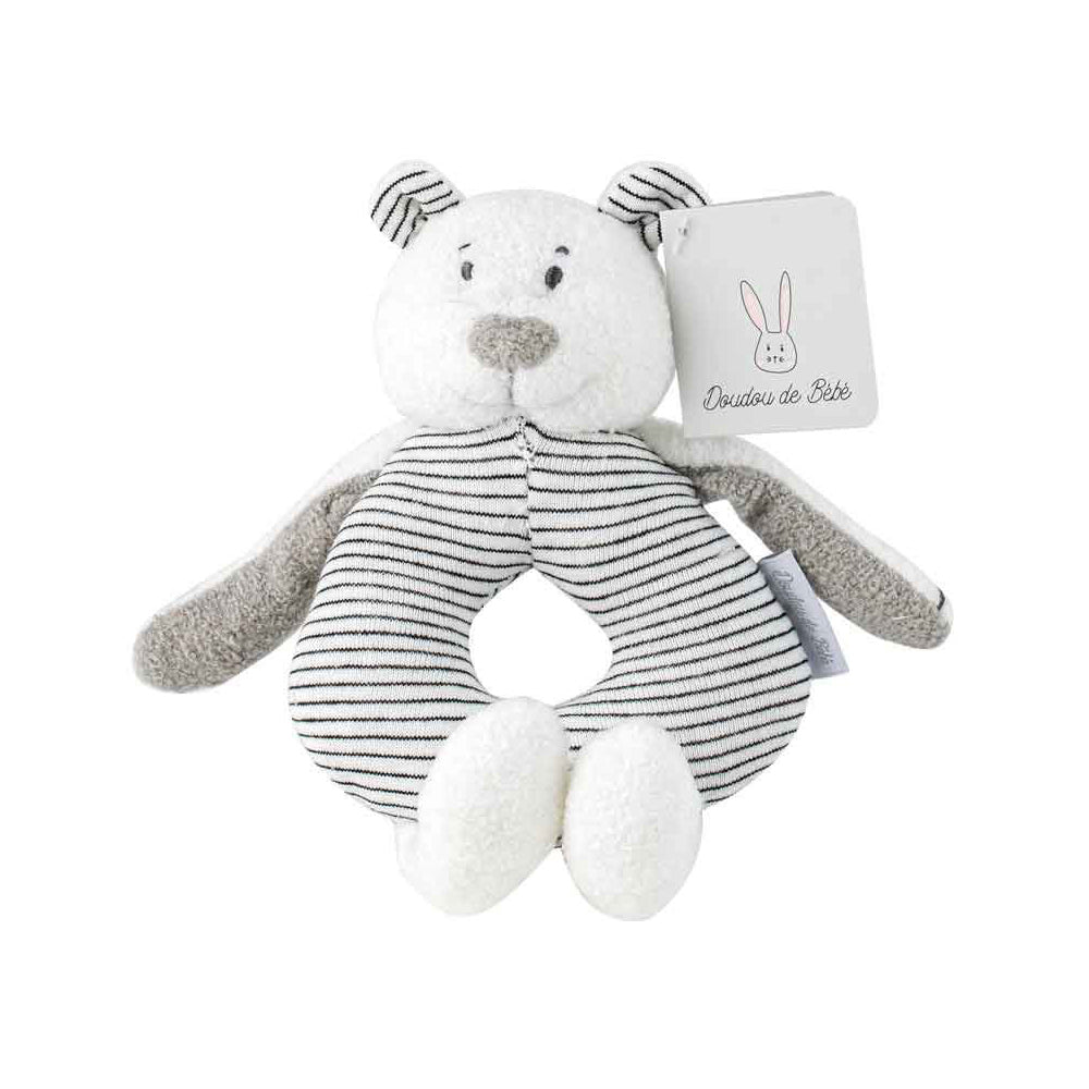 LMD Striped Bear Plush Rattle Baby/Newborn Stuffed Animal Sensory Toy Grey 21cm — image 2