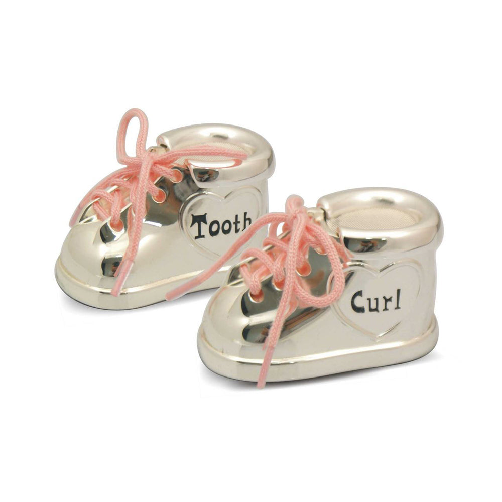 LMD Stainless Steel Plate Shoe First Tooth & Curl Keepsake Storage Pnk/slvr 14cm