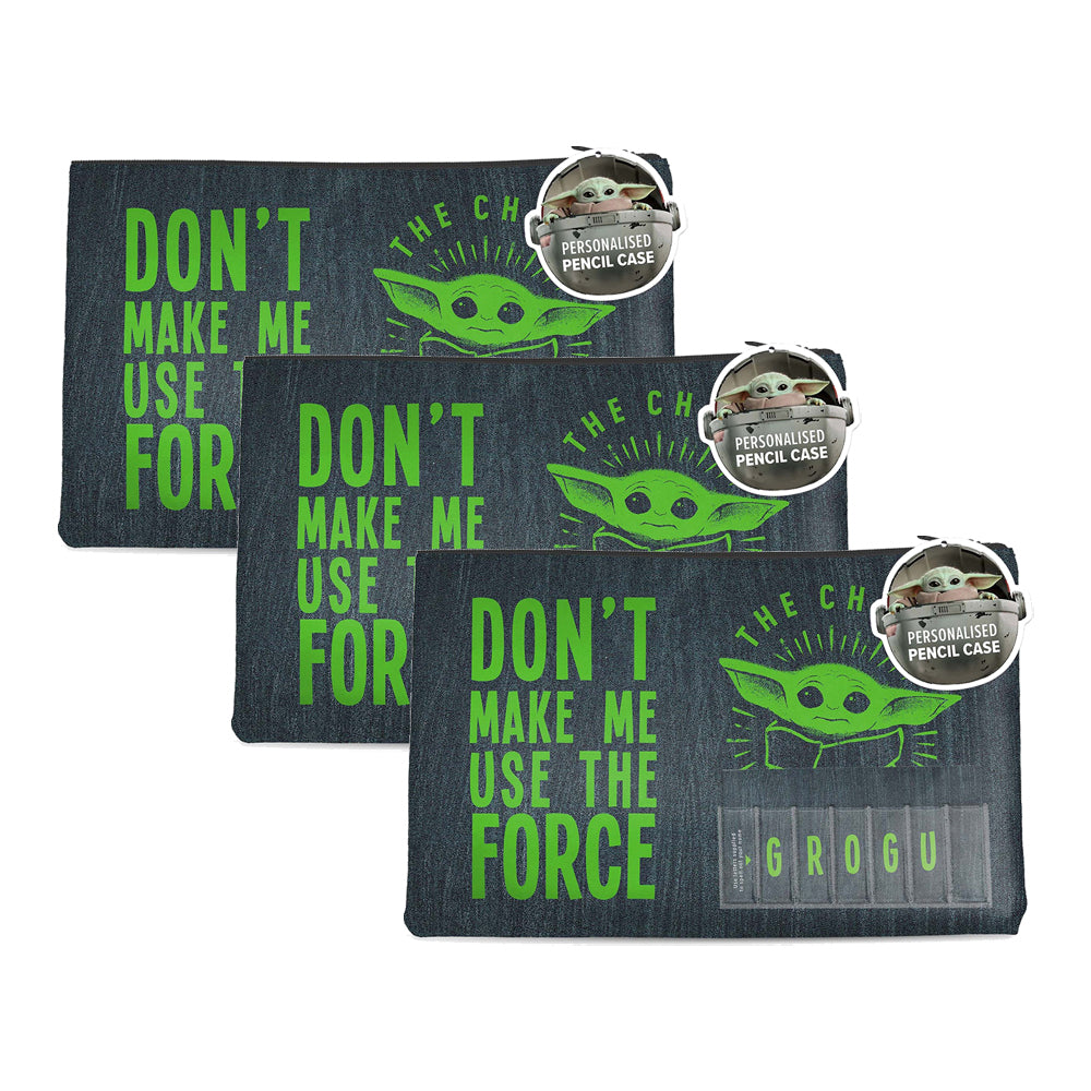 Star Wars Mandalorian Grogu Named Pencil/stationery Case Character Themed (3 Pack)