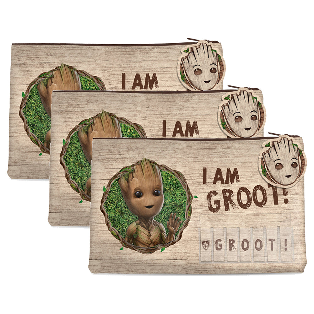 Marvel MCU Guardians of The Galaxy I am Groot Named Pencil/stationery Case (3 Pack)
