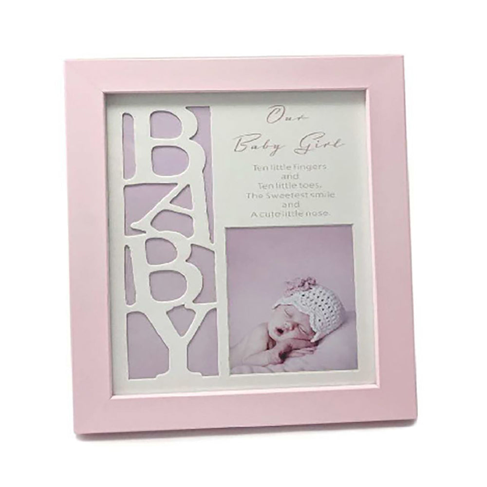 LMD Our Baby Girl Free-Standing Glass Photo Frame 21x24cm Square Pink