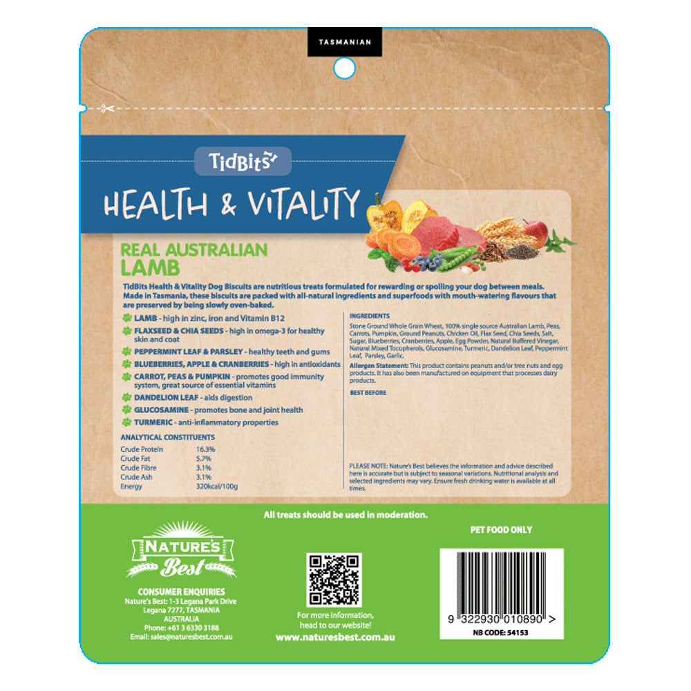 Tidbits Tibits Health & Vitality Naturals Real Australian Lamb Dog Biscuits 350g — image 2