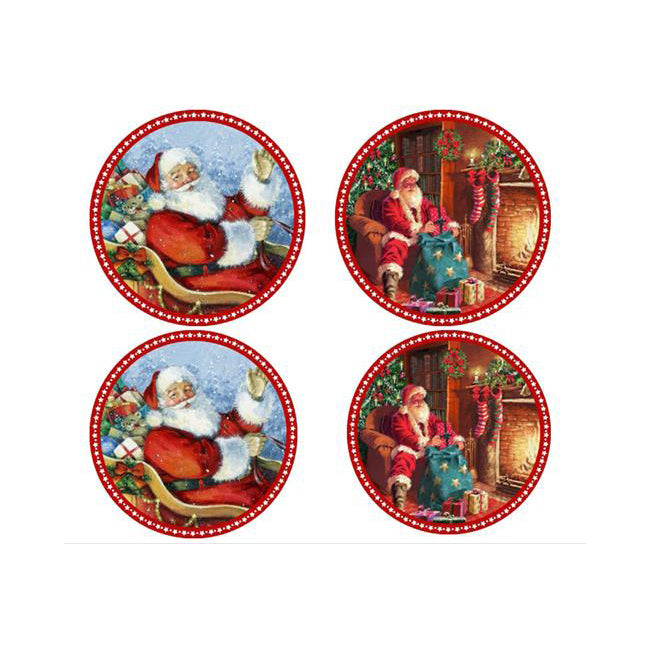 Unbranded Santa Coasters Coffee/Tea Table Protector Drink Mat Round Ceramic Assorted (4 Pieces)