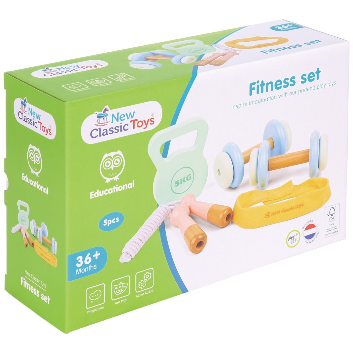 New Classic Toys Fitness Set Kids/Children Pretend Play Wooden Toy 36m+ (5 Pieces)