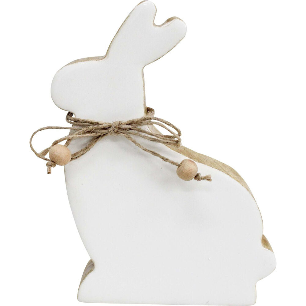 LVD Medium Wooden Easter Rabbit Squat Home Decor 14.5x9cm White-Washed (4 Pack)