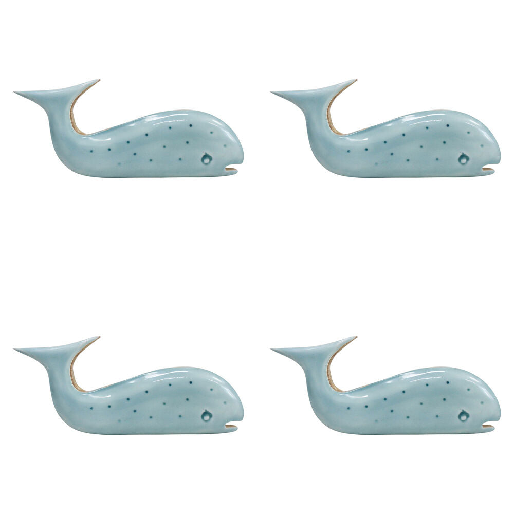 LVD Medium Wooden Home Decorative Speckled Whale 26x11.5cm Soft Blue (2 Pack)