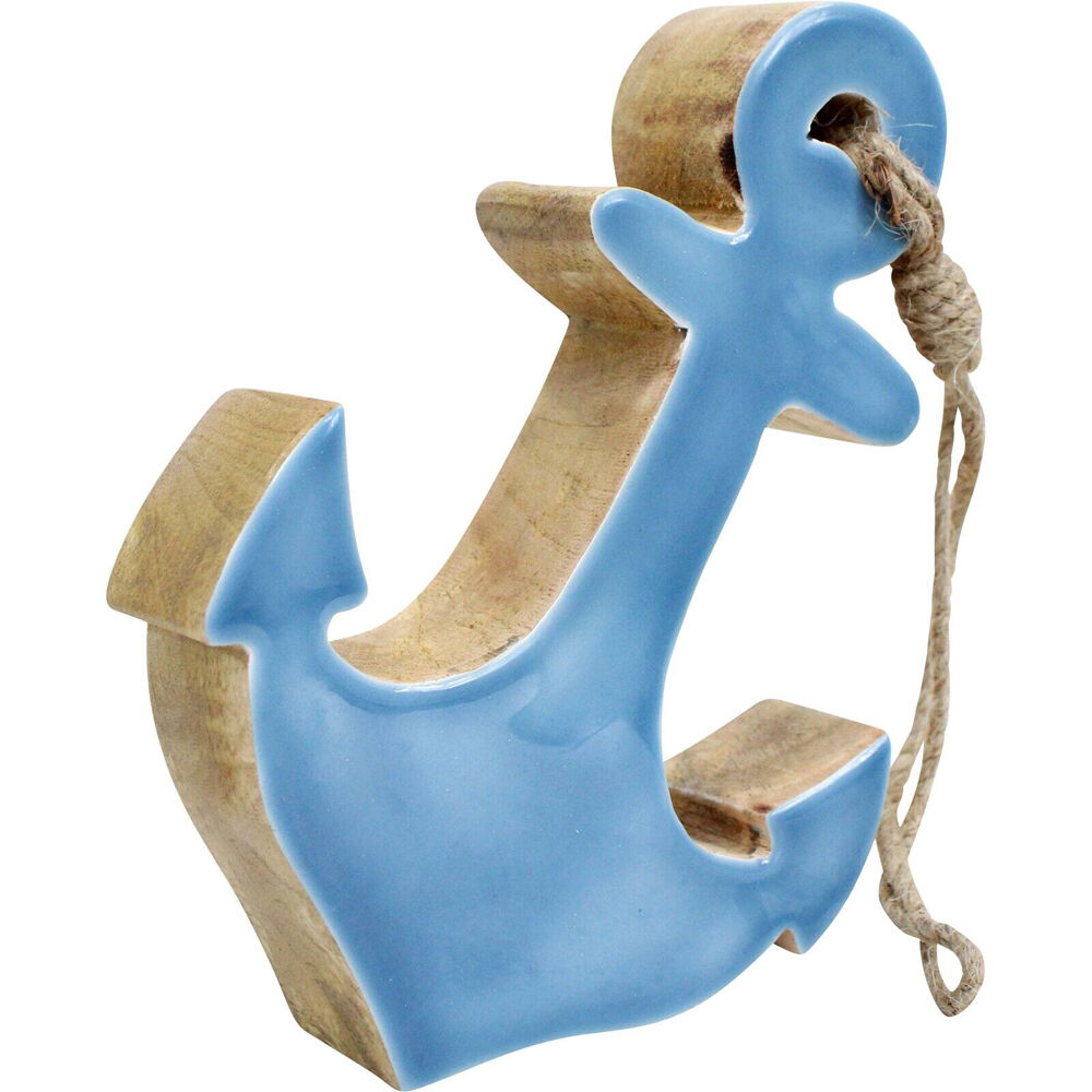 LVD 20x16x3.5cm Blue Wooden Nautical Hanging Anchor Decoration Small — image 2