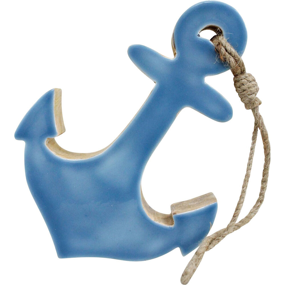 LVD 20x16x3.5cm Blue Wooden Nautical Hanging Anchor Decoration Small