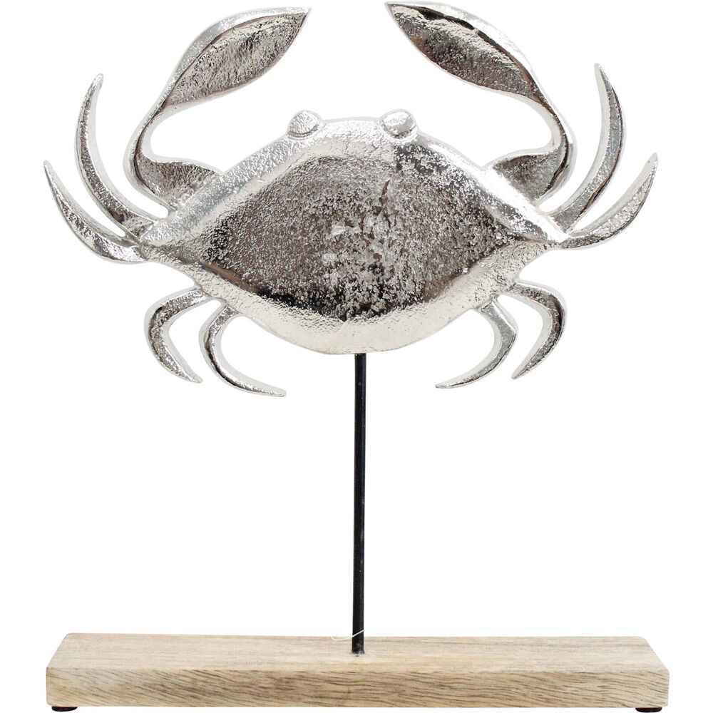 LVD 23x5x27cm Silver Wooden Metal Sea Crab Sculpture Decoration Large