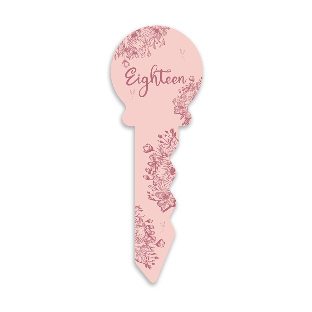 LMD Small 18th Birthday Key Pink Floral Novelty Birthday Party Statue Decor Display