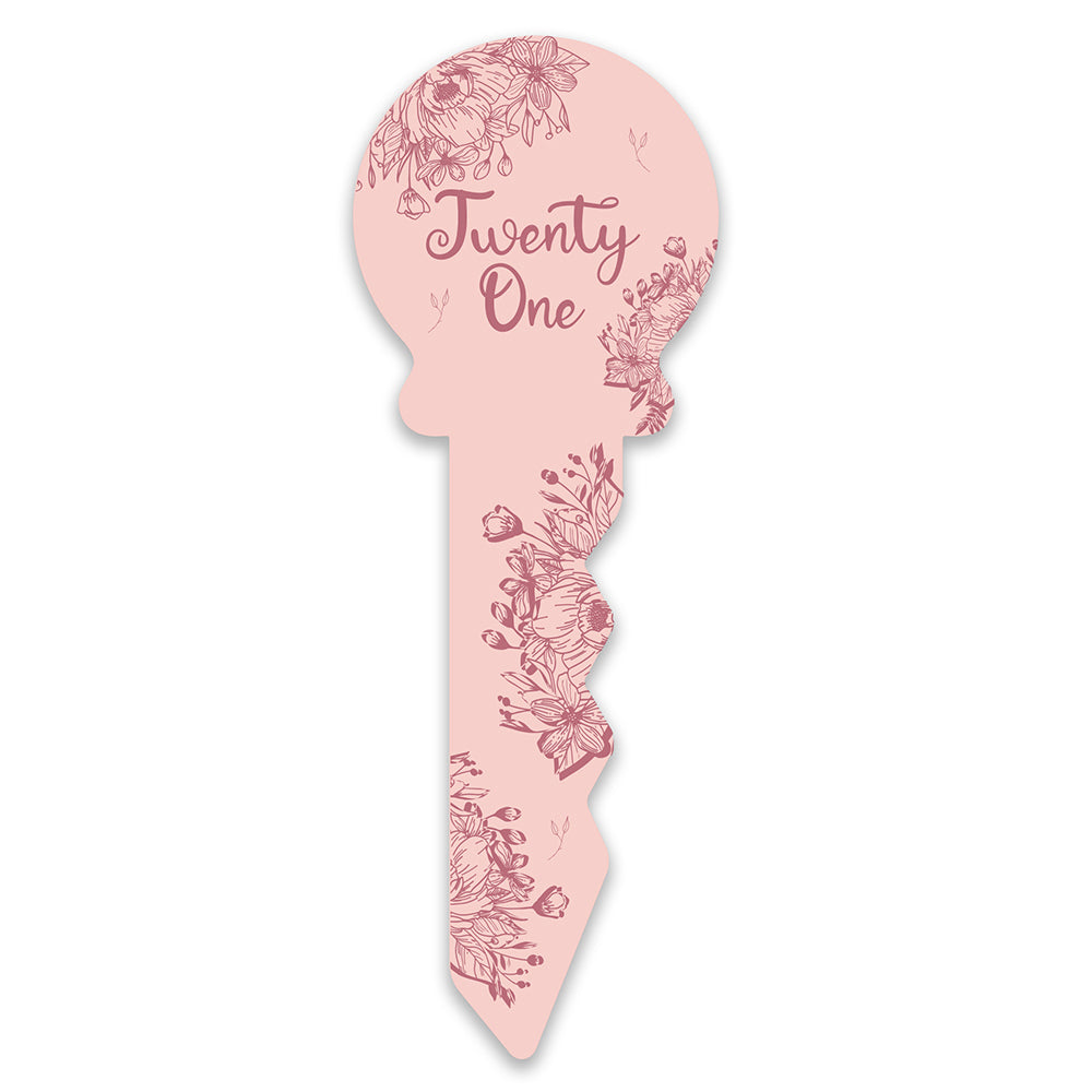 LMD Small 21st Birthday Key Pink Floral Novelty Birthday Party Statue Decor Display
