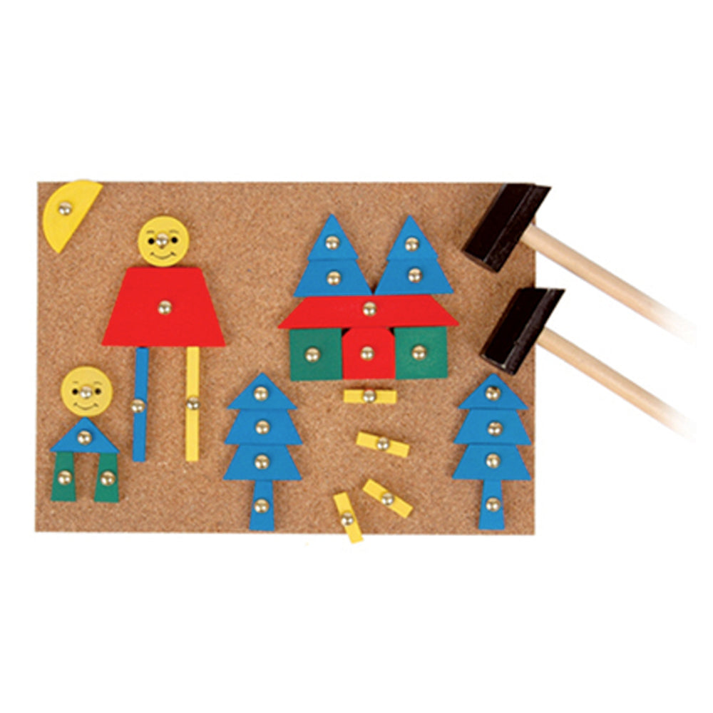 Kaper Kidz Tap a Shape Kids Wooden Toy Activity Game Play w/ Hammer/Nails 3+