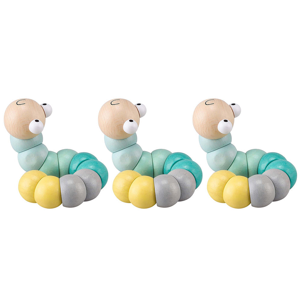 Kaper Kidz Calm & Breezy Wooden Jointed Worm Olive Children's Play Toy 10m+ (3 Pack)