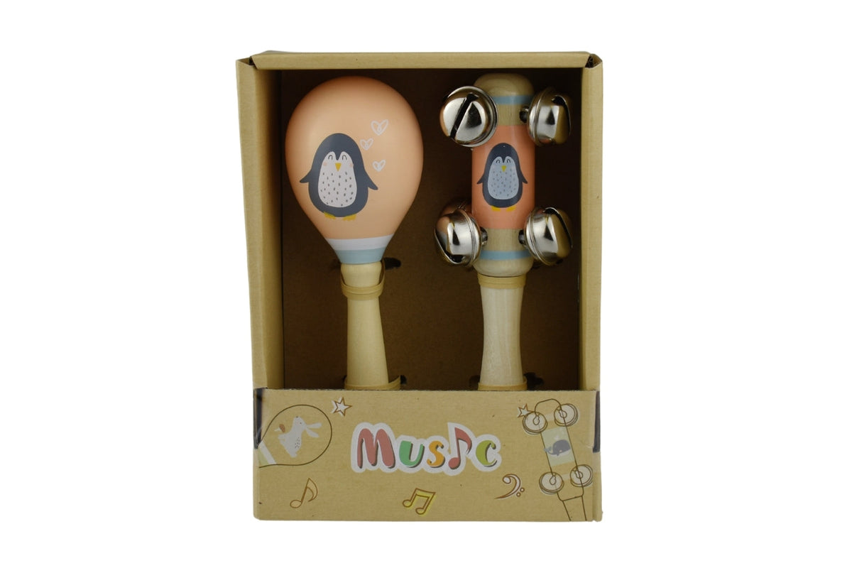 Kaper Kidz Calm & Breezy Penguin Wooden Maraca & Bell Musical Stick Toy Set 18m+ — image 5