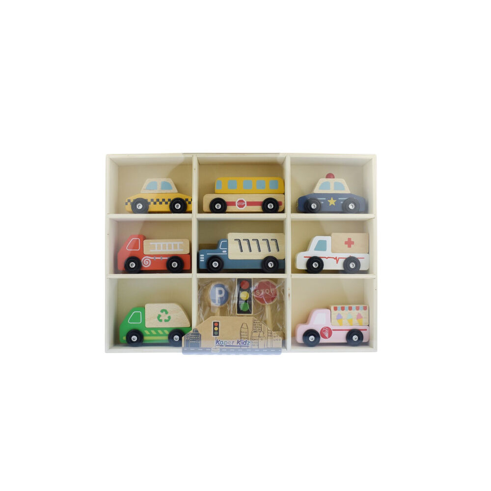 Kaper Kidz 3y+ Wooden Cars Transportation Box & Street Signs Kids Toy Set — image 5