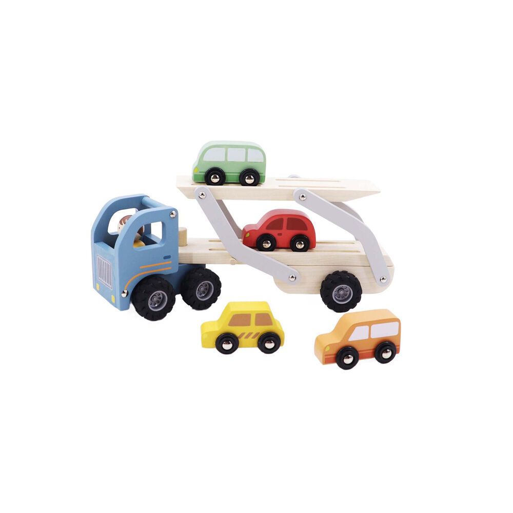 Kaper Kidz 18m+ Wooden Car Carrier Kids Toy Set Fit Up to 4 Cars