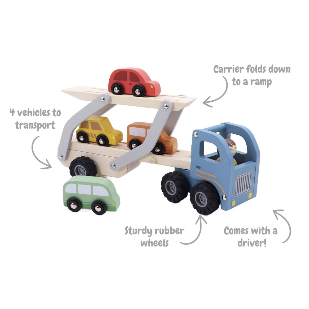Kaper Kidz 18m+ Wooden Car Carrier Kids Toy Set Fit Up to 4 Cars — image 6
