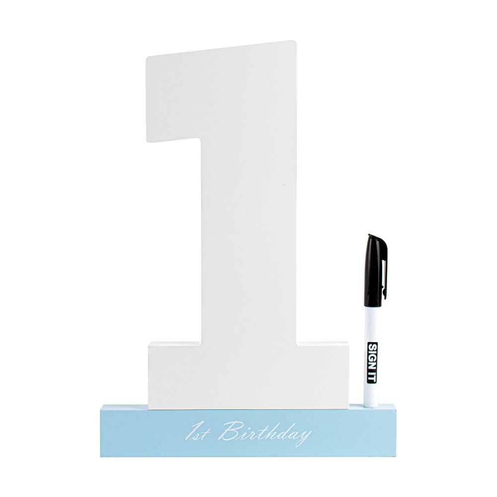 LMD 1st Birthday Signature Block Novelty Celebration Message Gift Set Keepsake — Blue