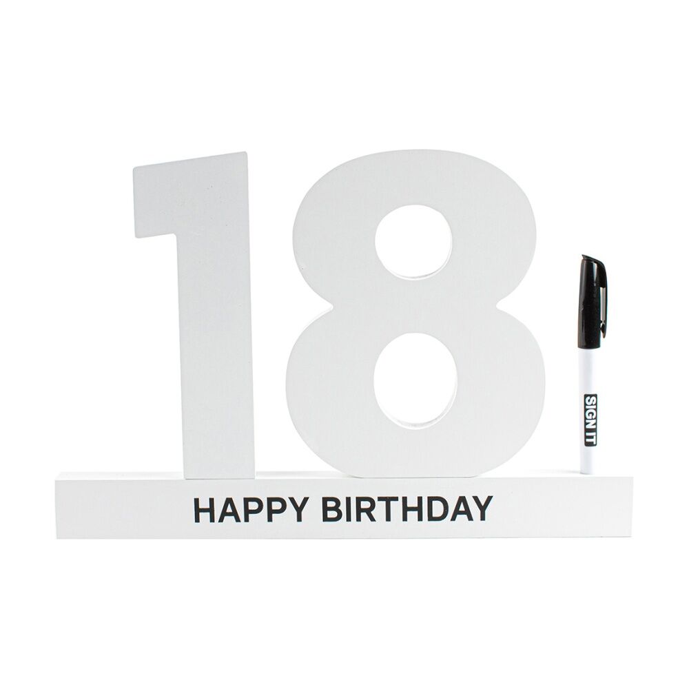 LMD 18th Signature Block Novelty Birthday Message Party Statue Set — White