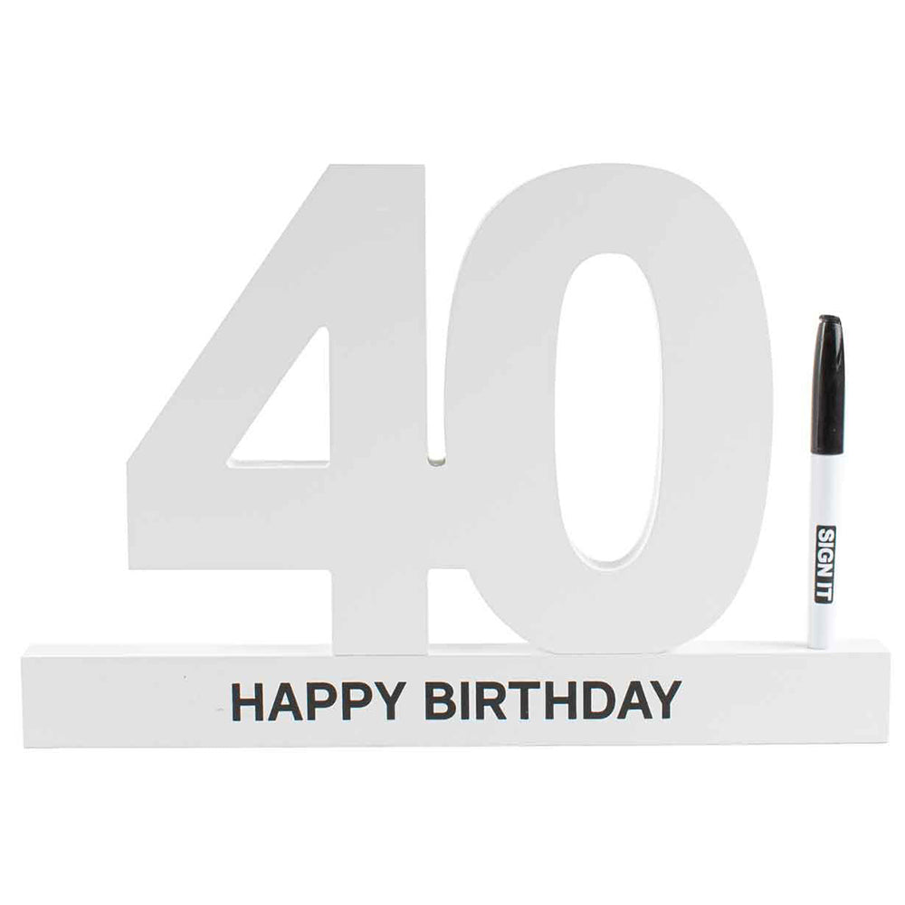 LMD 40th Birthday Signature Block White Birthday Celebration Message Party Statue