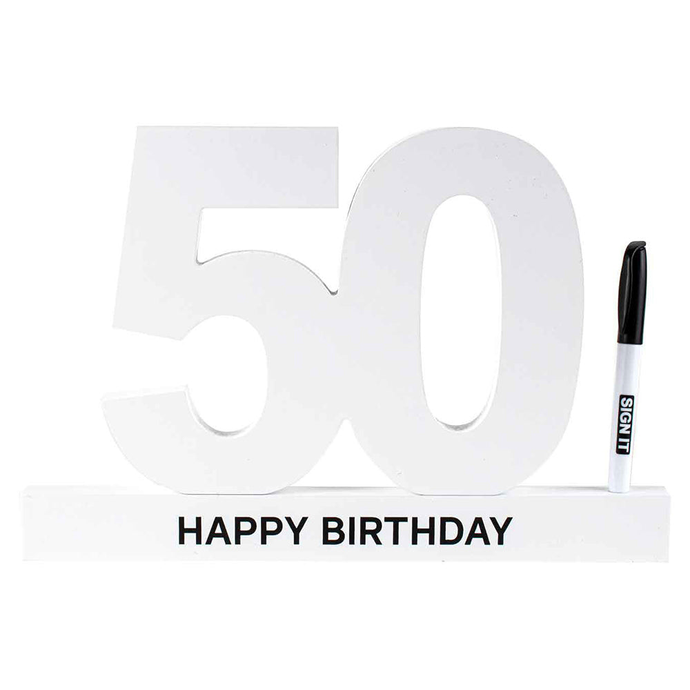 LMD 50th Birthday Signature Block White Birthday Celebration Message Party Statue