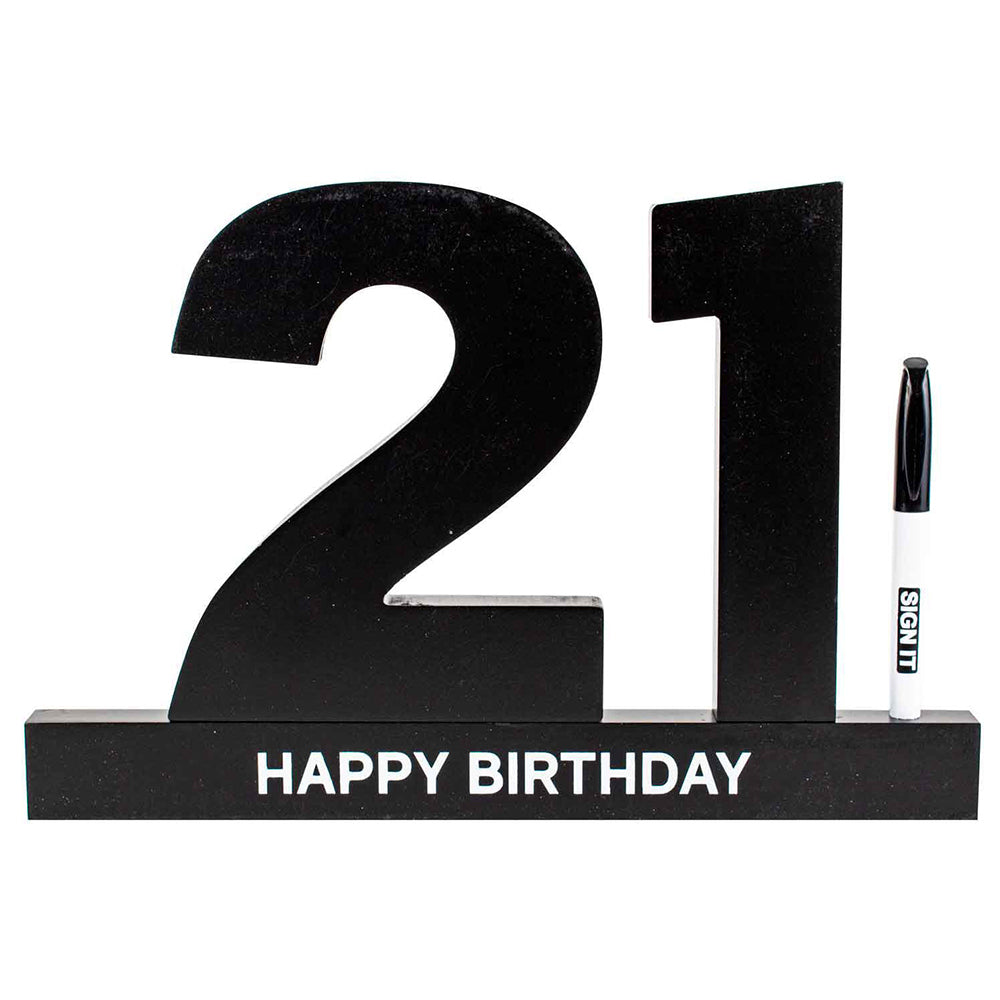 LMD 21th Black Signature Block w/Silver Text Novelty Birthday Message Party Statue