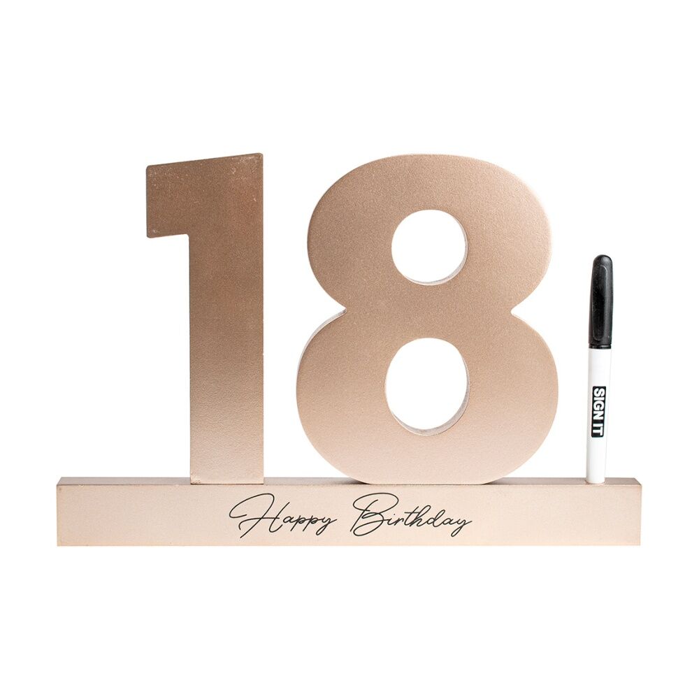 LMD 18th Signature Block Novelty Birthday Message Party Statue Set — Rose Gold
