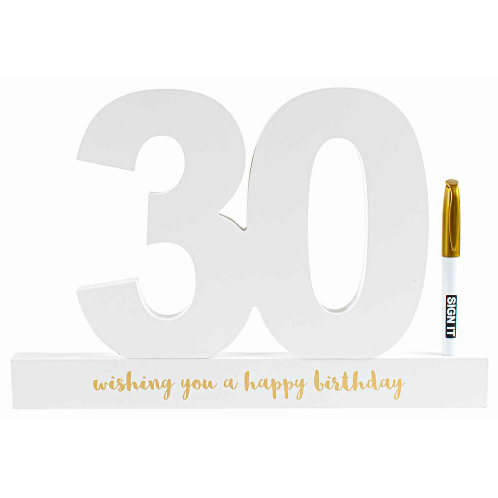 LMD 30th White Signature Block Gold Foil Novelty Birthday Message Party Statue