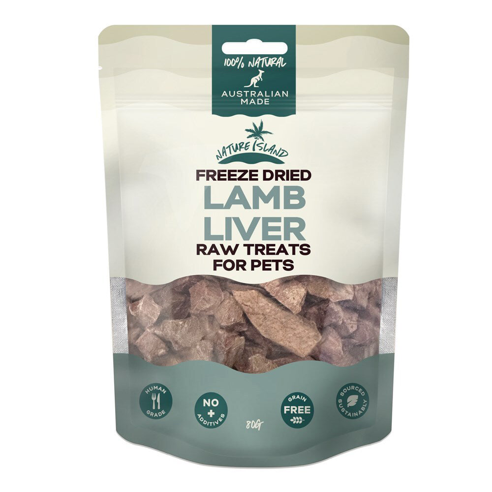 Nature Island Raw Treats 80g Pets Dog/Cat Freeze Dried Lamb Liver Human Grade