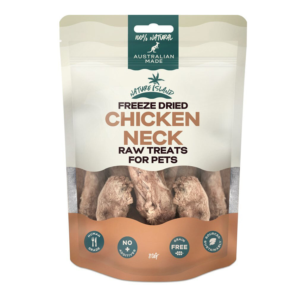 Nature Island Raw Treats 80g Pets Dog/Cat Freeze Dried Chicken Neck Human Grade