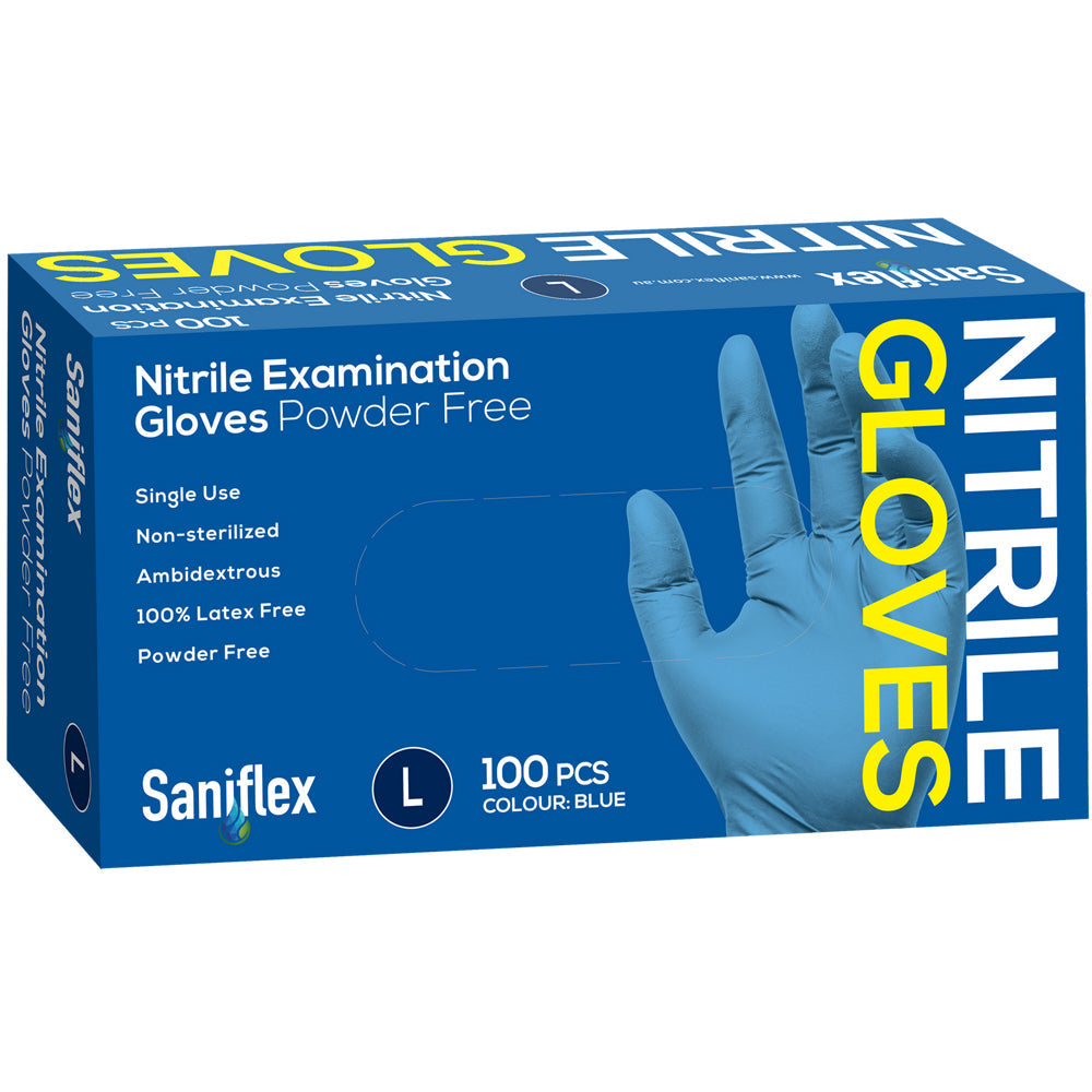 Saniflex Nitrile Glove Powder Free Blue L Home cleaning Work PPE (100 Pieces)