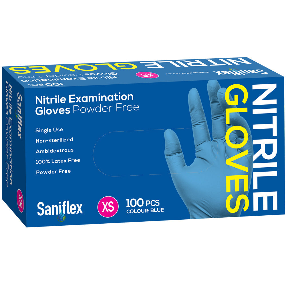 Saniflex Nitrile Glove Powder Free Blue Xs Home cleaning Work PPE (100 Pieces)