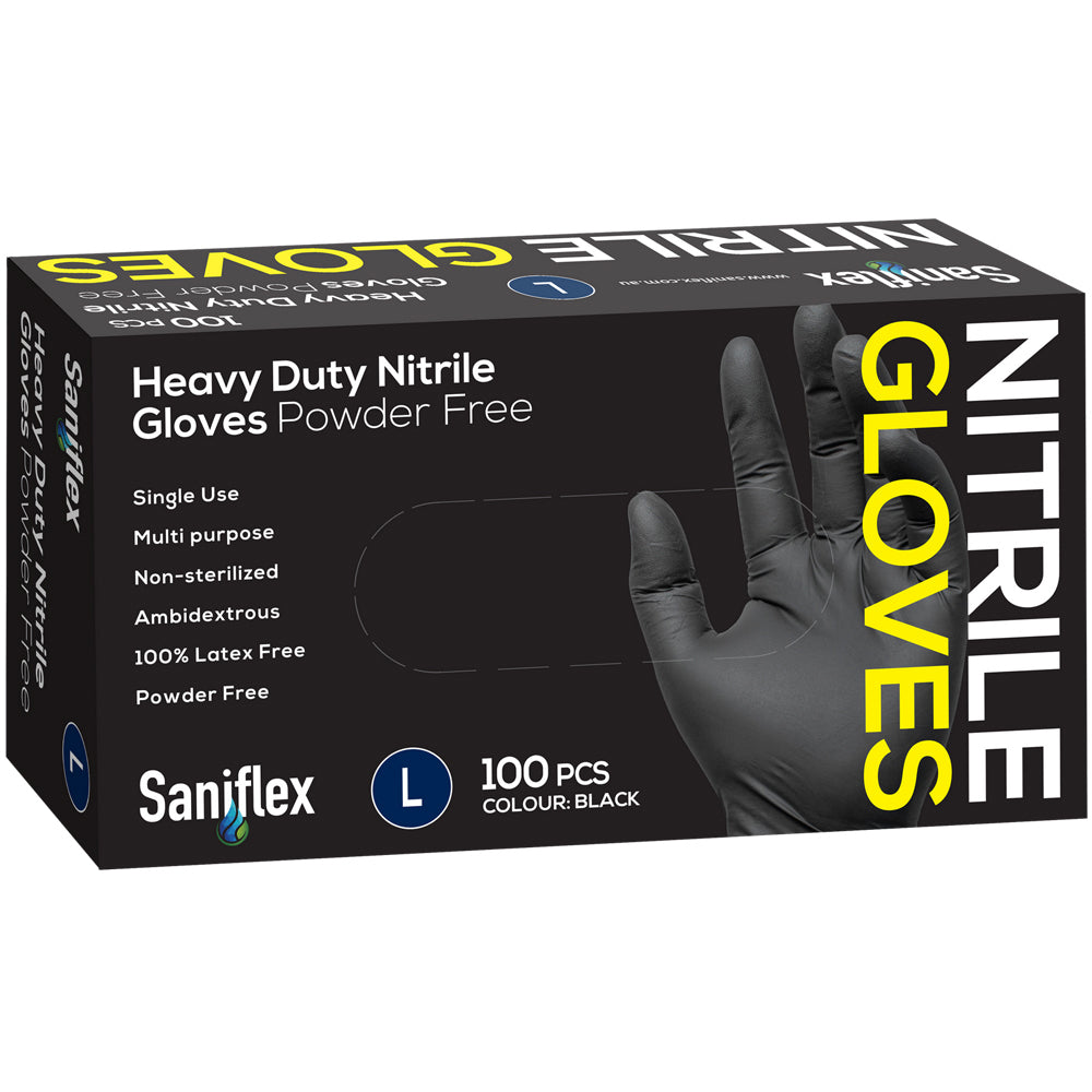 Saniflex Saniflex Heavy Duty Nitrile Gloves Black L cleaning Work PPE (100 Pieces)