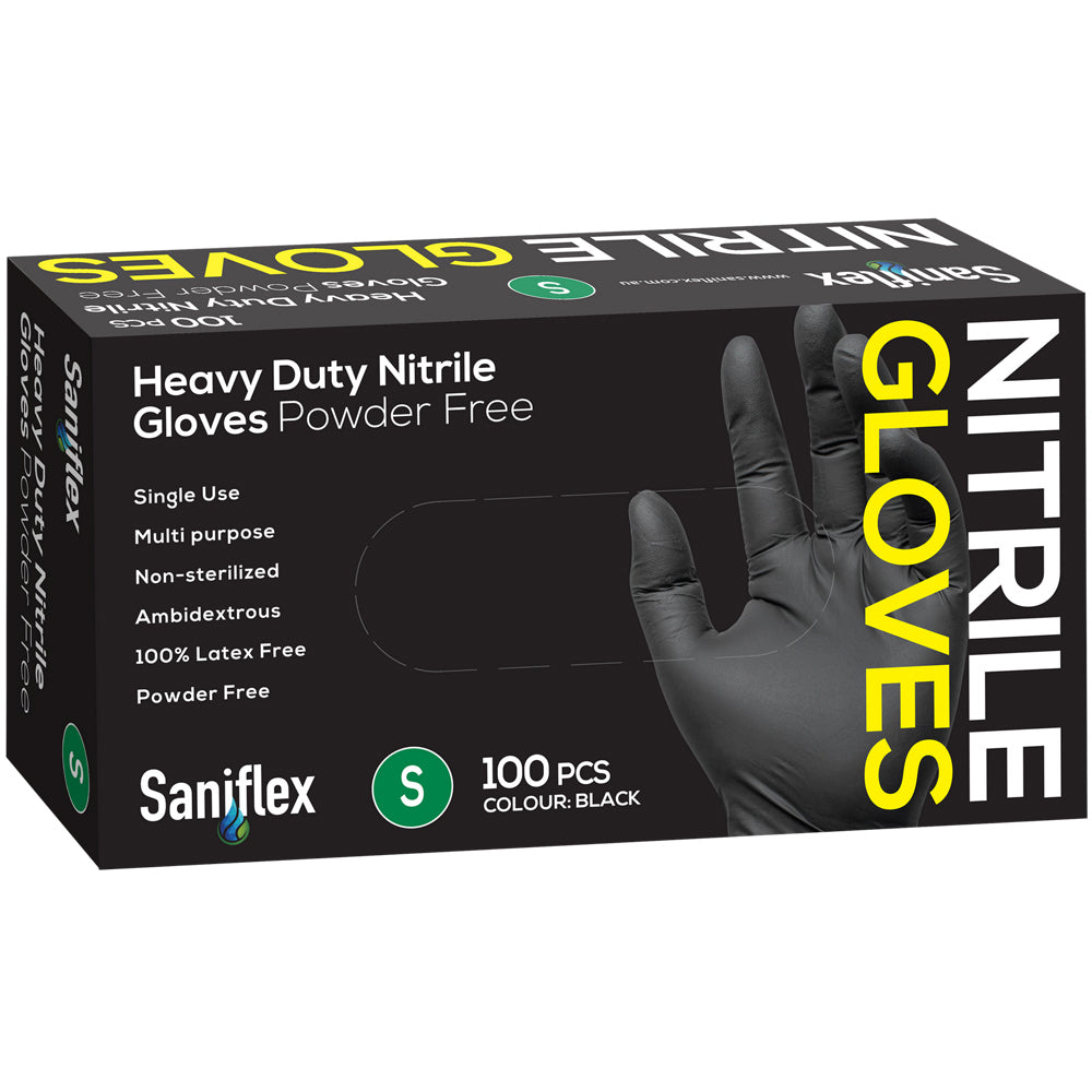Saniflex Saniflex Heavy Duty Nitrile Gloves Black S cleaning Work PPE (100 Pieces)