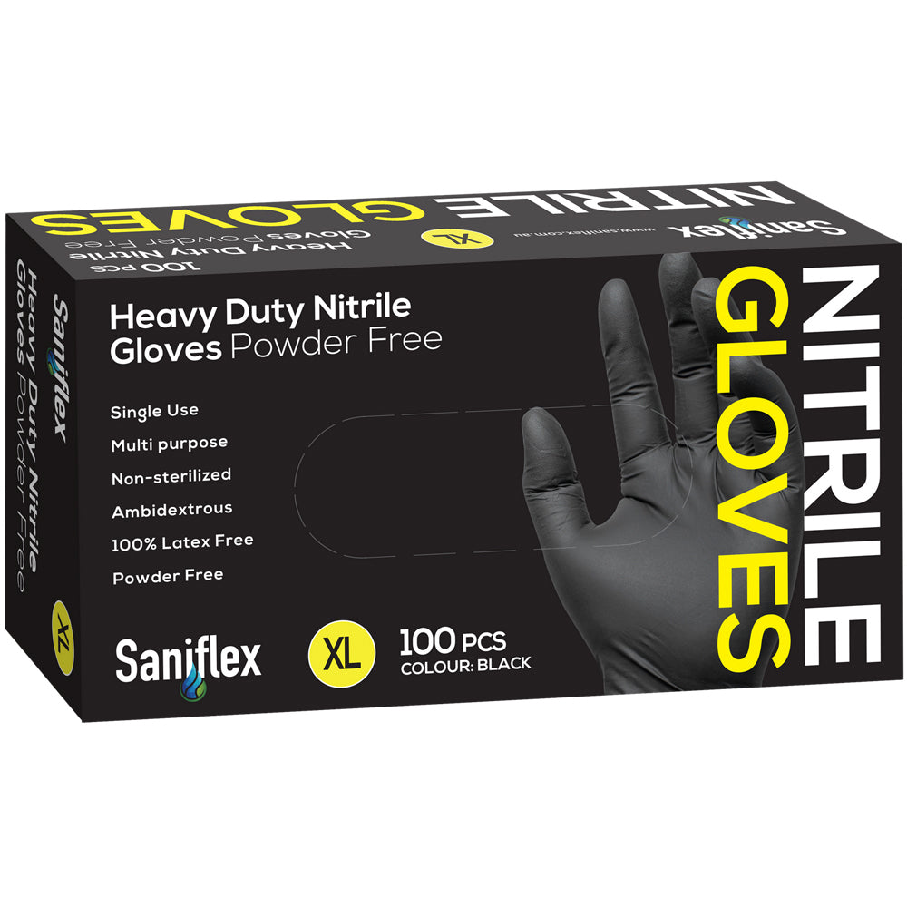 Saniflex Saniflex Heavy Duty Nitrile Gloves Black XL cleaning Work PPE (100 Pieces)