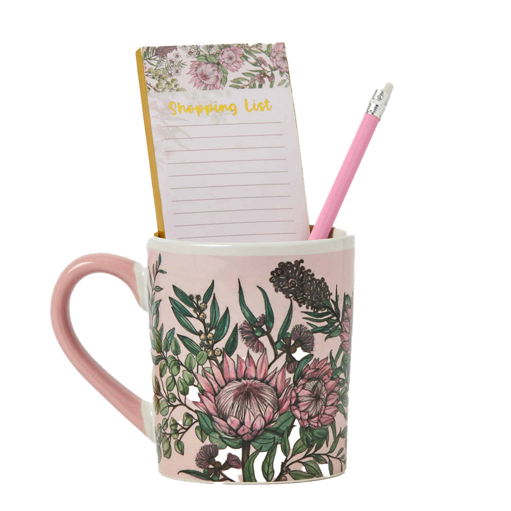 Pilbeam Living Flora 400ml Ceramic Mug/Notepad/Pencil Stationery Gift Set (3 Pieces)