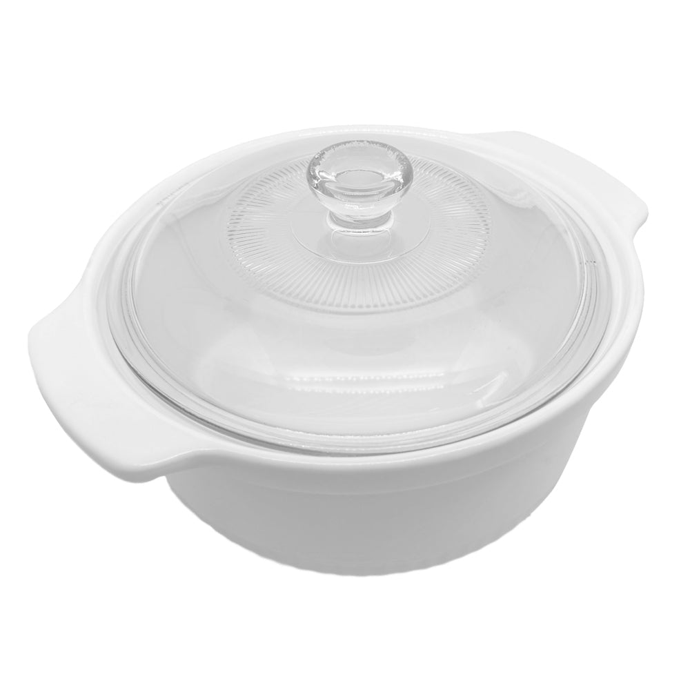 Unbranded 1.2L Stoneware Casserole Cooking Stew Pot w/ Glass Lid Home/Kitchen Dish White