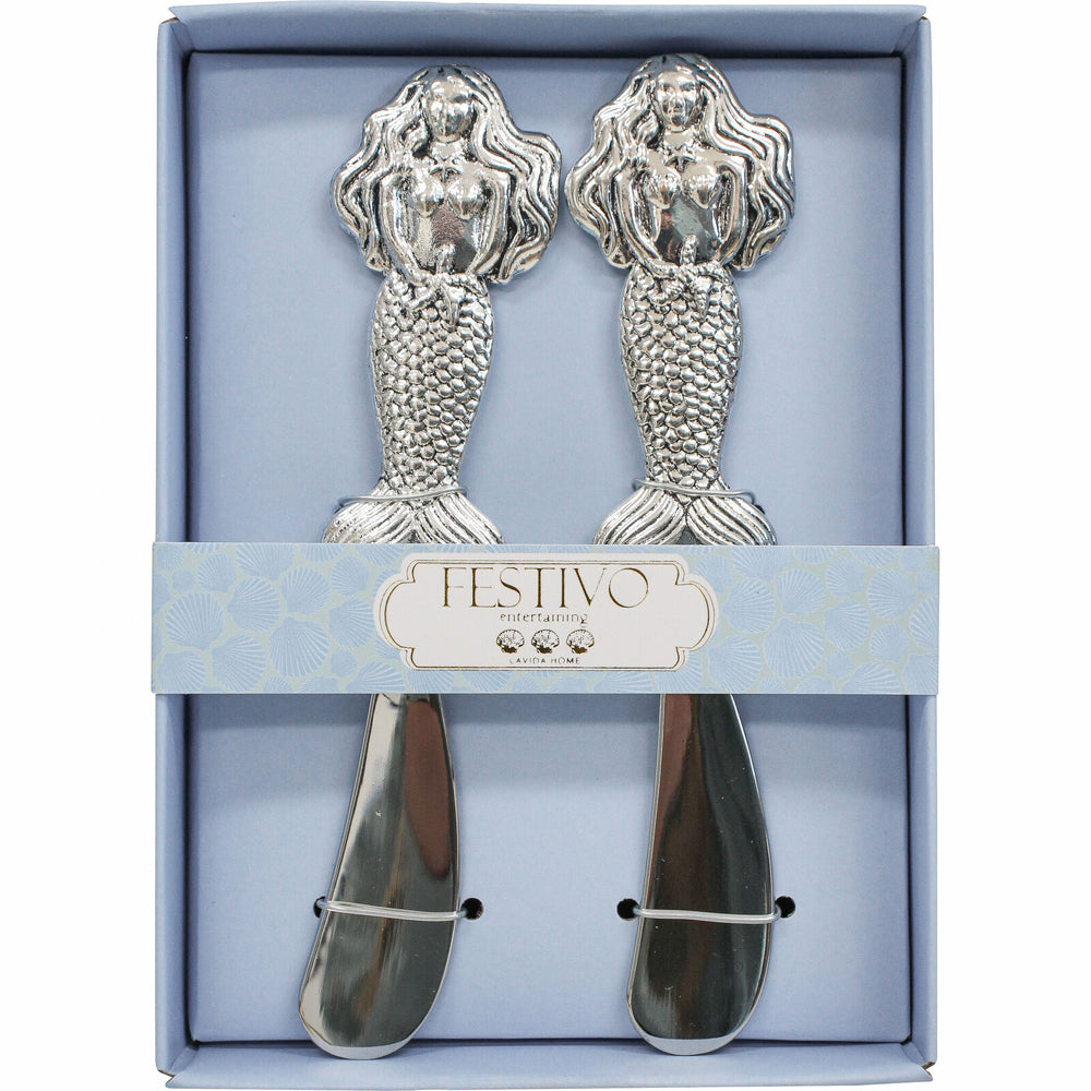 LVD Metal Mermaid Spreaders Cutlery Utensils Kitchen Decor Set Silver (2 Pieces)