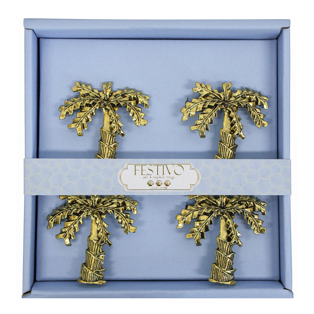 LVD Metal 16cm Napkin Rings Dinner/Party Dining Tablecloth Holder Palm Gold (4 Pieces)