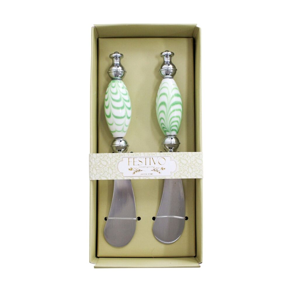 LVD Metal 18cm Juniper Garden Butter/Cheese Spreader Knife Cutlery Set Green (2 Pack)