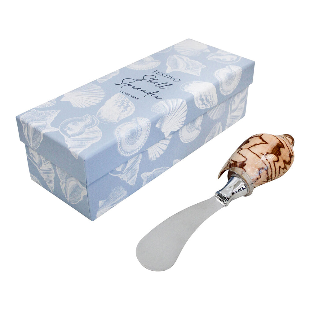 LVD Metal 17cm Shell Butter/Cheese Spreader Knife Cutlery Large Gift Boxed Beige