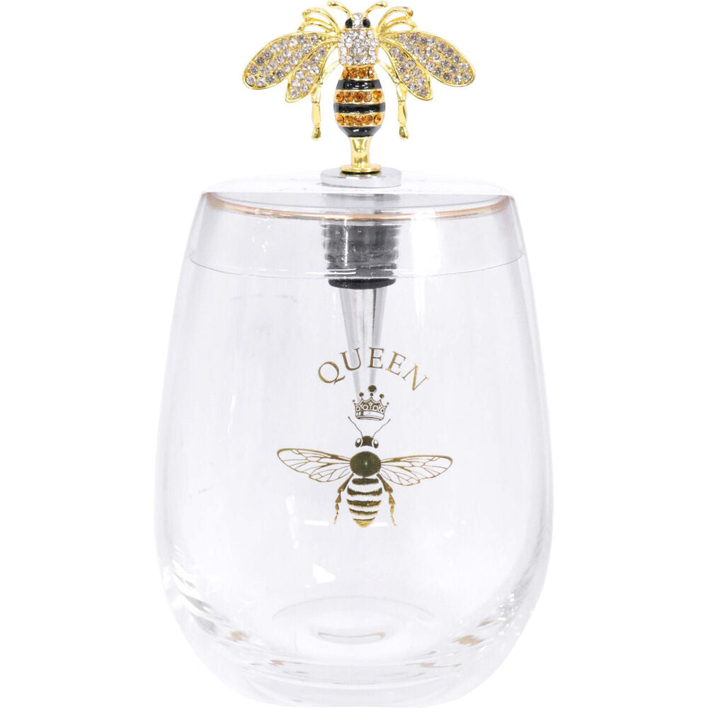 LVD 9x9x15cm Clear/Gold Drinking Glass and Bottle Stopper Set Queen Bee